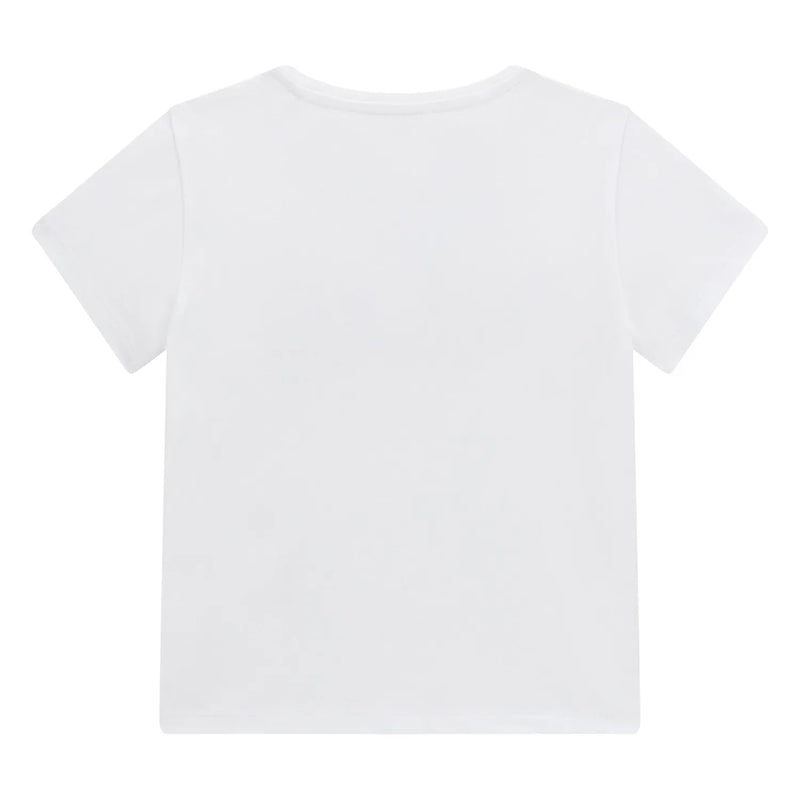 Back of the Guess white midi t-shirt.