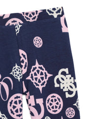 Closer view of the Guess logo print leggings.