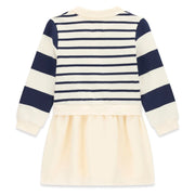 Rear view of the Guess cream striped polo dress.