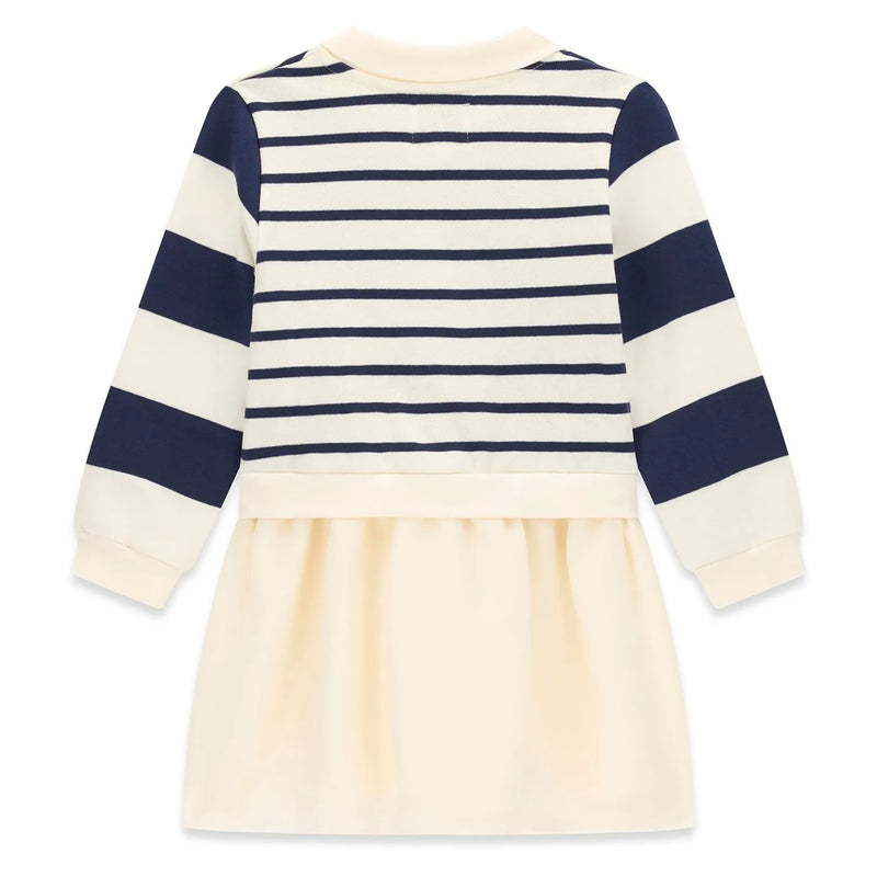 Rear view of the Guess cream striped polo dress.