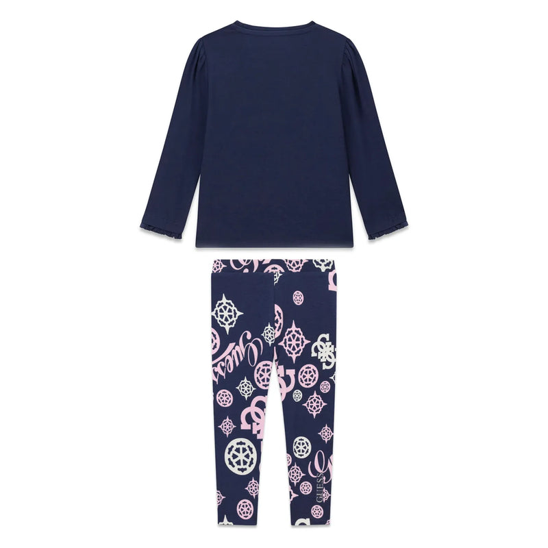 Back of the Guess navy printed leggings set.