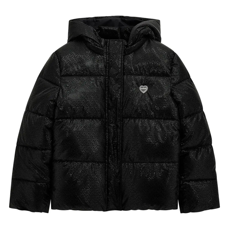 Guess girl's jet black puffer jacket - j5bl13.