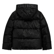 Rear view of the Guess black puffer jacket.