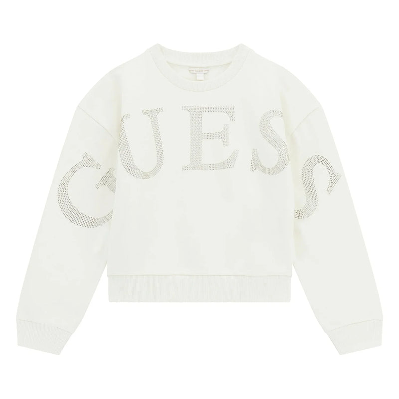 Guess cream white rhinestone logo sweatshirt - j5yq09.