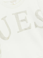 Guess cream sweatshirt with rhinestone logo.