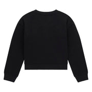 Rear view of the Guess black rhinestone logo sweatshirt.