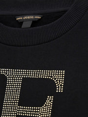 Guess rhinestone logo sweatshirt with gold rhinestone logo.