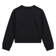 Rear view of the Guess black rhinestone logo sweatshirt.