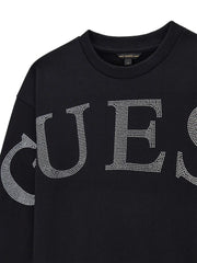 Guess rhinestone logo sweatshirt with silver rhinestone logo.