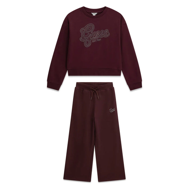 Guess girl's deep maroon rhinestone logo tracksuit - j6yq05.