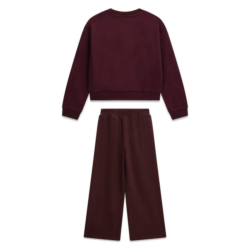 Back of the Guess burgundy rhinestone logo tracksuit.