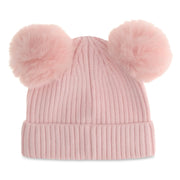 Back of the Guess pink rib knit bobble hat.