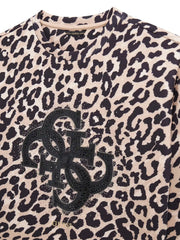 Closer look at the Guess 4g logo sweatshirt showing detail of the black rhinestone logo.