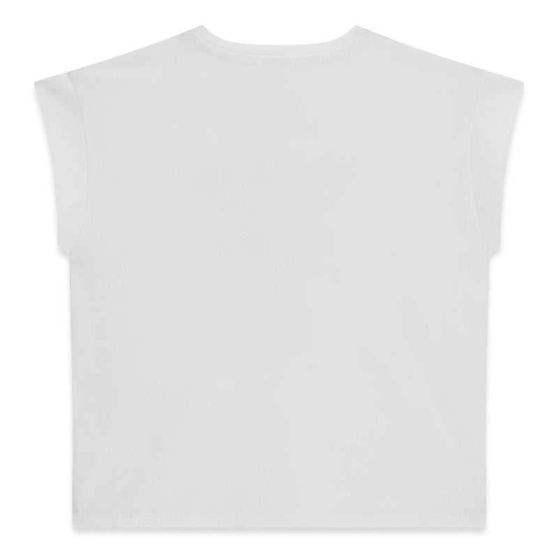 Rear view of the Guess sequin logo t-shirt.