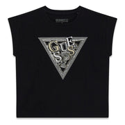 Guess jet black sequin logo t-shirt - j6ri04.