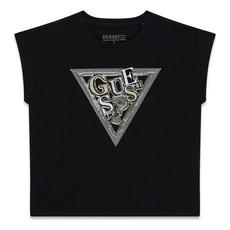 Guess jet black sequin logo t-shirt - j6ri04.