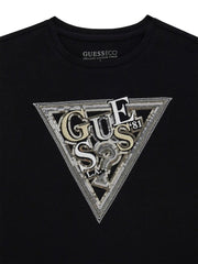 Closer view of the Guess sequin logo t-shirt.