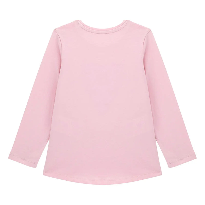 Back of the Guess pink sequin logo t-shirt.