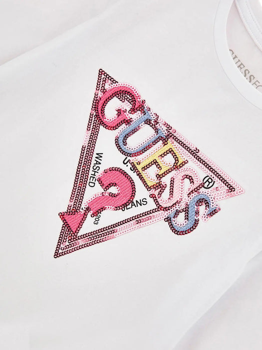 Guess Sequin Triangle T-Shirt - White
