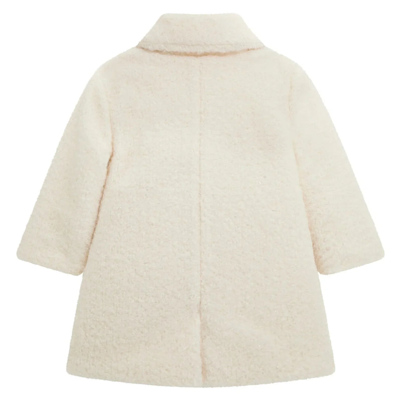 Rear view of the Guess sherpa button coat.