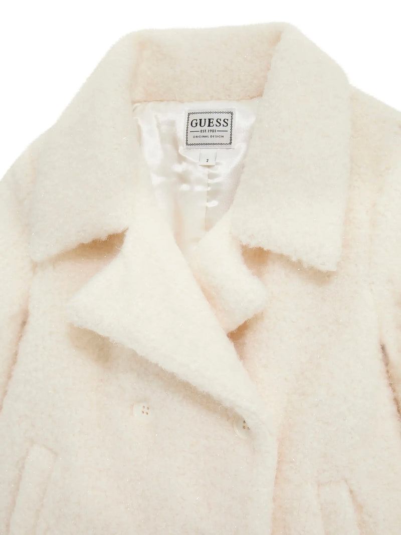 Closer view of the Guess sherpa button coat.