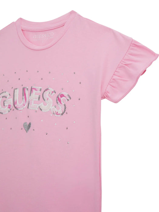 Guess pink t-shirt with sequin logo.