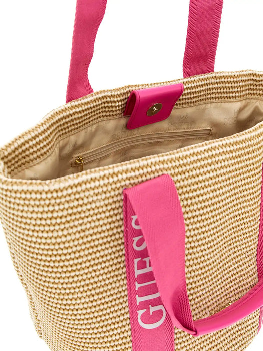 Guess Raffia Tote Bag - Pink