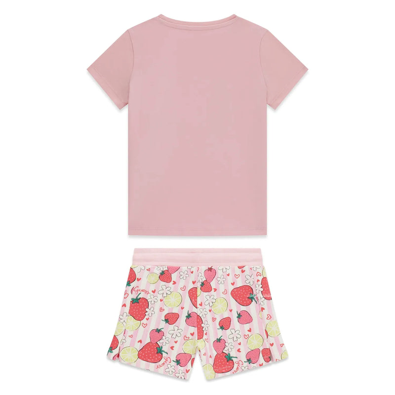 Back of the Guess pink strawberry shorts set.