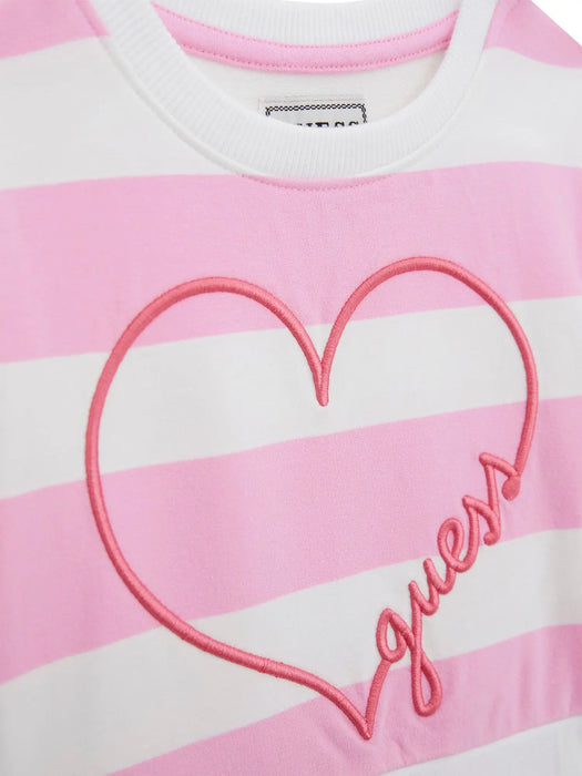 Pink Guess dress with embroidered heart logo.