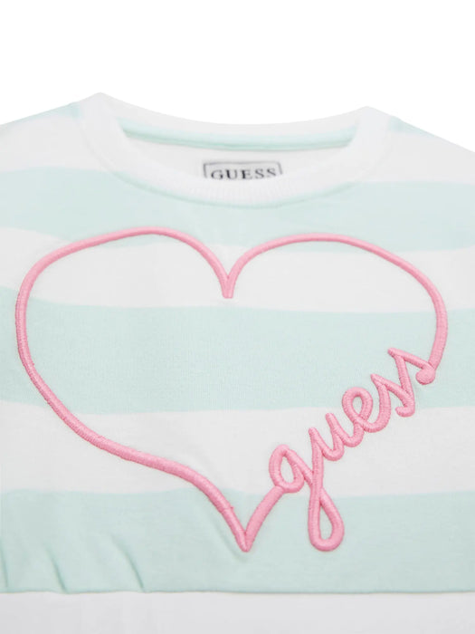 Guess striped dress with embroidered heart logo.