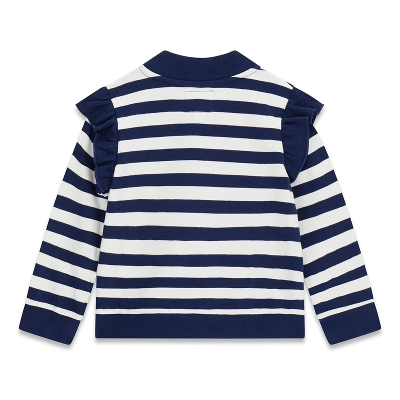 Back of the Guess navy striped sweatshirt.