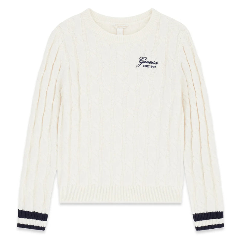 Guess girl's cream white cable knit sweater - j6yr06.