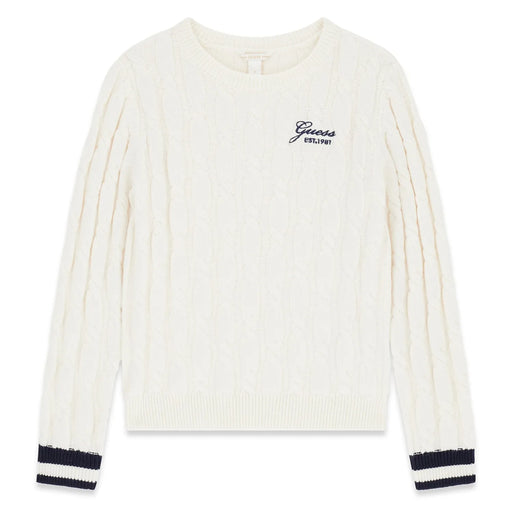 Guess girl's cream white cable knit sweater - j6yr06.