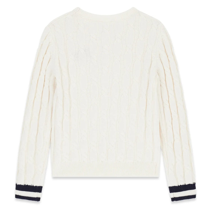 Back of the Guess cream cable knit sweater.