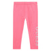 Girl's pink leggings with silver glitter logo. 