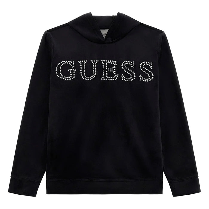 Guess black top with silver rhinestone logo.