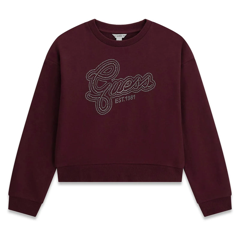 Guess deep maroon rhinestone logo sweatshirt - j6yq05.