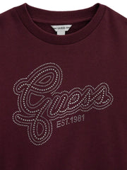 Closer view of the Guess rhinestone logo sweatshirt.