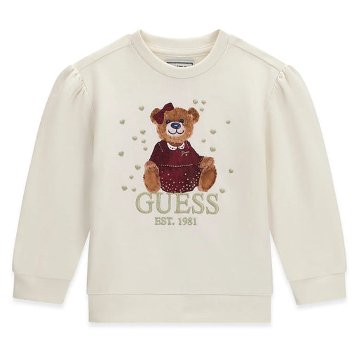 Guess girl's cream white teddy bear sweatshirt - k6bq02.