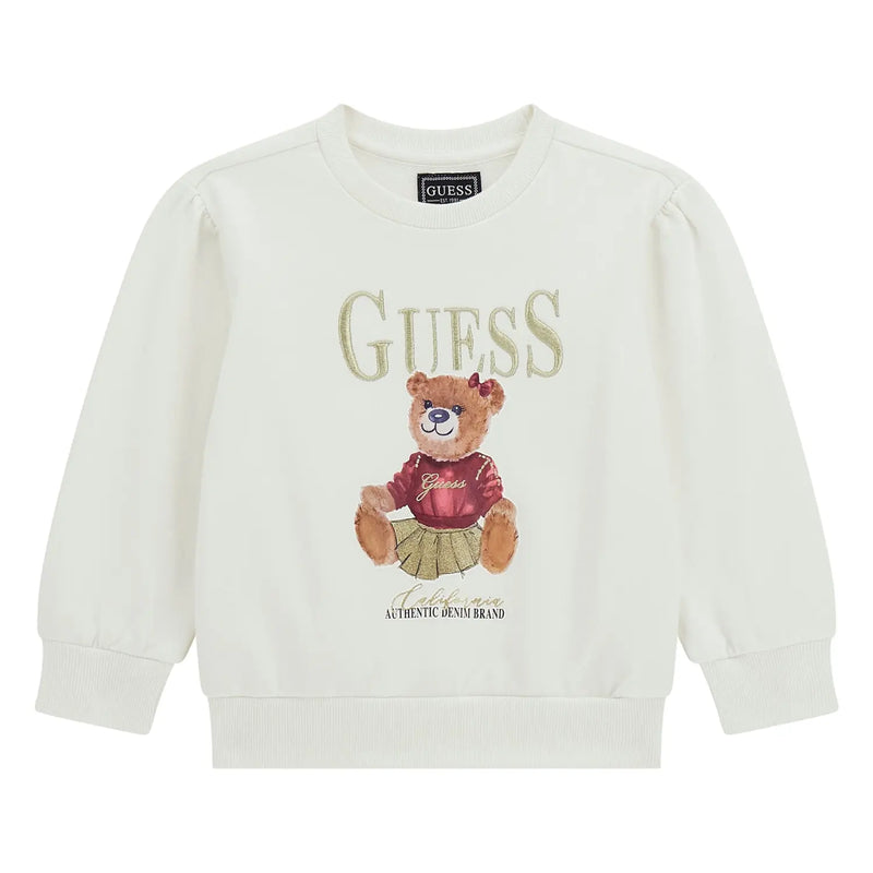 Guess girl's cream white teddy bear sweatshirt - k5bq00.
