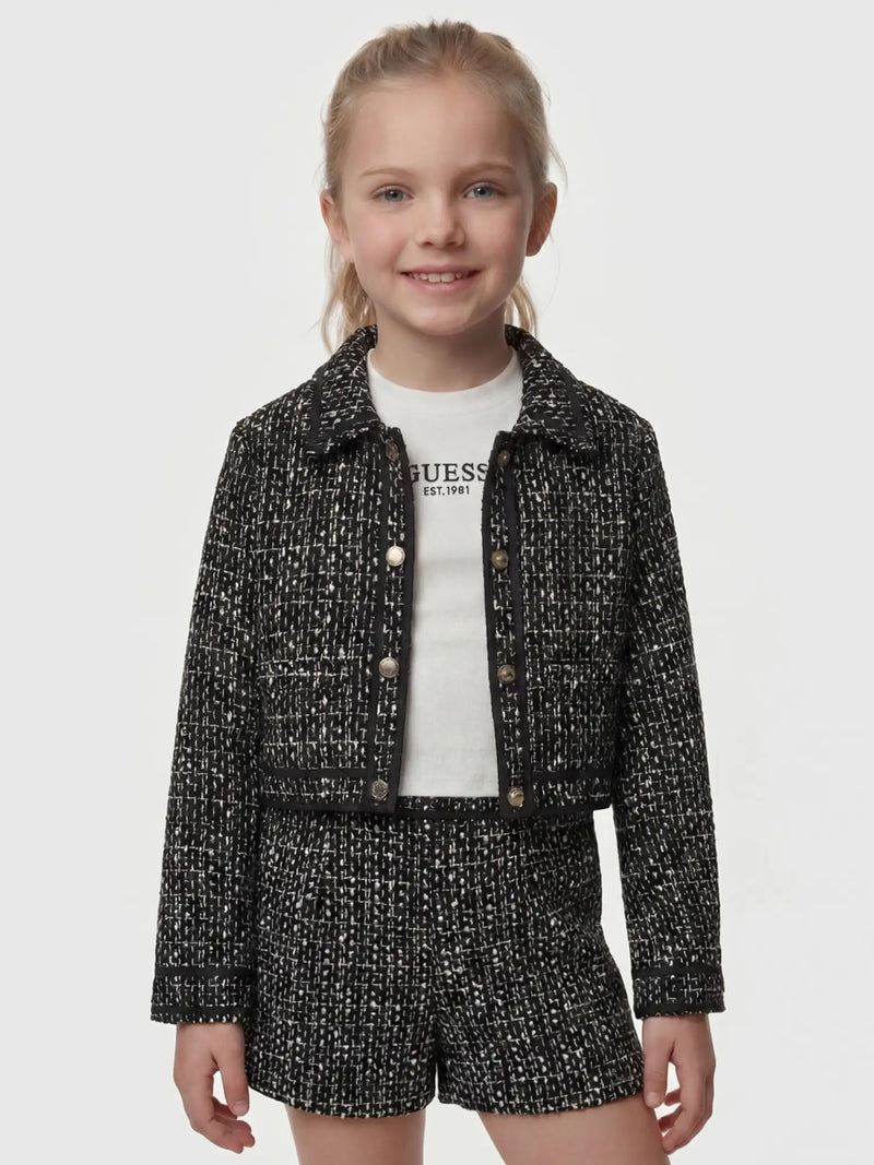 Girl wearing the Guess tweed blazer.