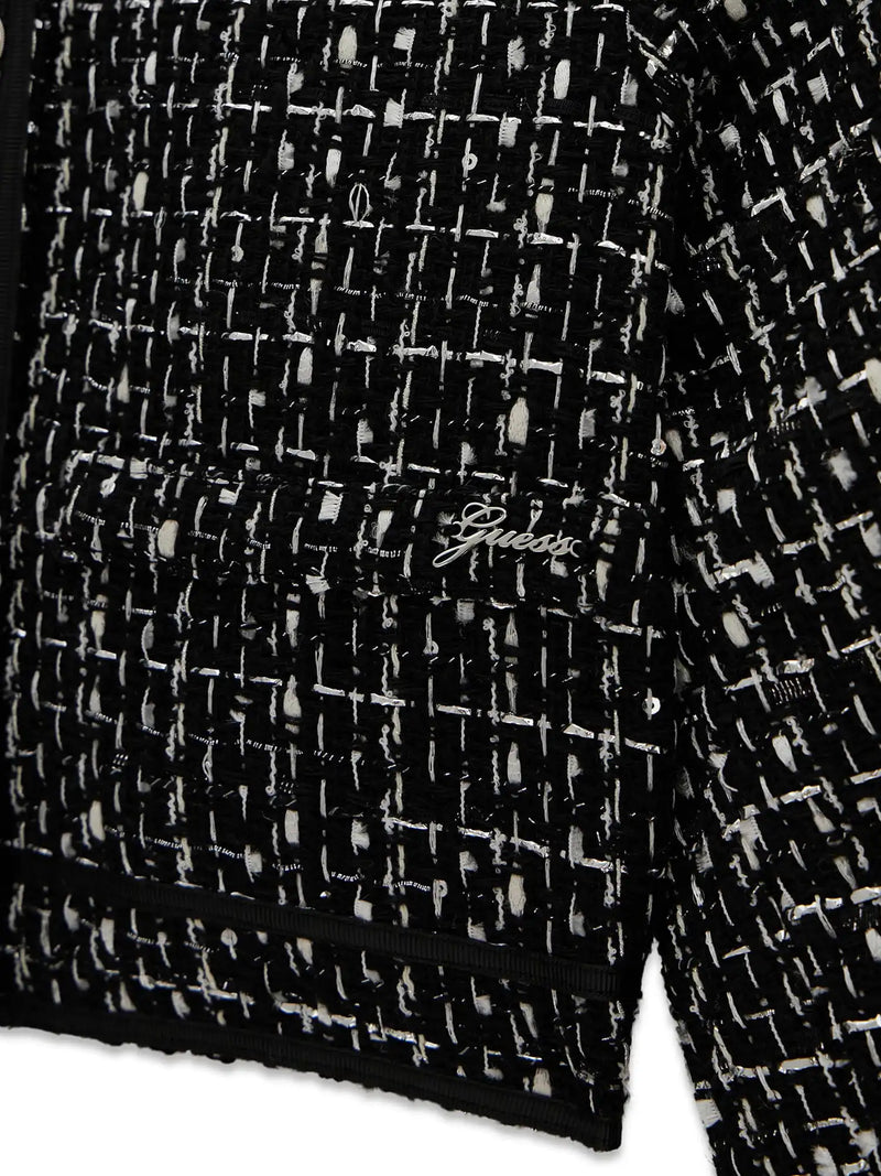 Closer view of the Guess tweed blazer.