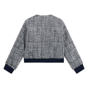 Back of the Guess girl's tweed bomber jacket.