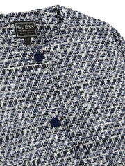 Guess blue jacket with embossed logo button fasteners.