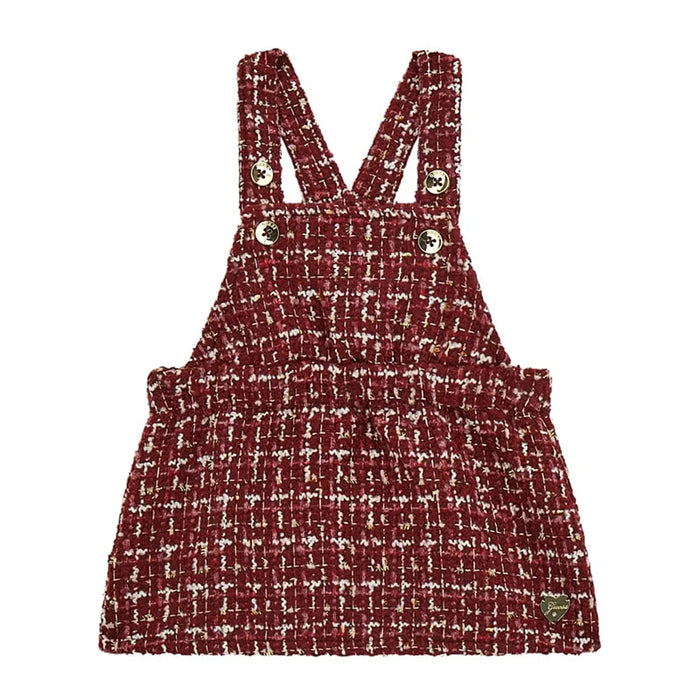 Baby girl's red tweed pinafore dress.