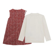 Rear view of the Guess red tweed dress.