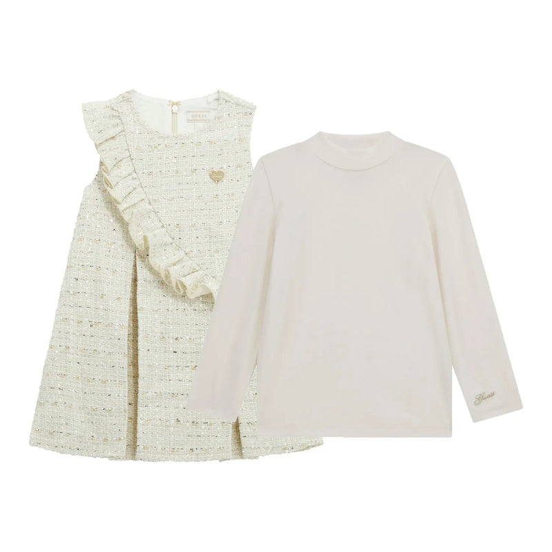 Back of the Guess beige tweed dress.