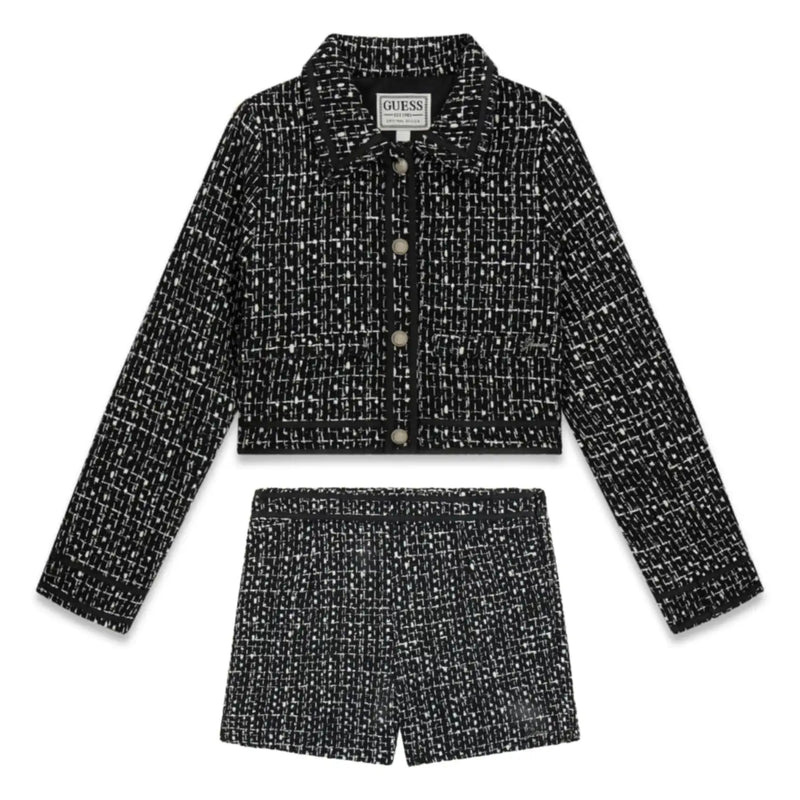 Guess girl's jet black tweed tweed shorts set - j6rn03.