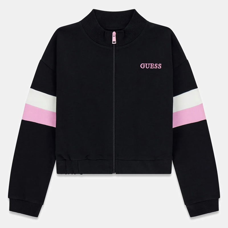 Guess girl's jet black zip up sweatshirt - j6rq00.