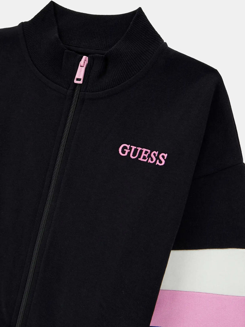 Closer look at the Guess zip up sweatshirt.